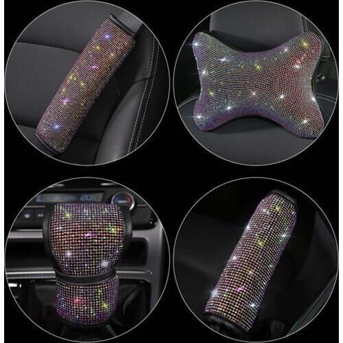 Crystal Car Seat belt cover pad Neck pillow Waist Support Steering wheel cover Auto Interior Accessories