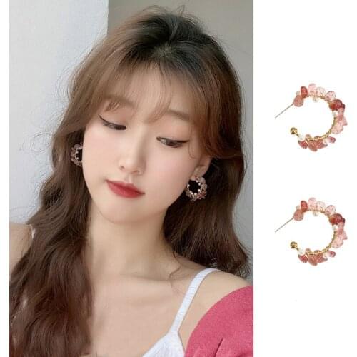 Earrings 2021 Trend New 925 White Fungus Needle Beautiful Pearl Girl Sensation Ear Circle Temperament Irregular Stone Earrings