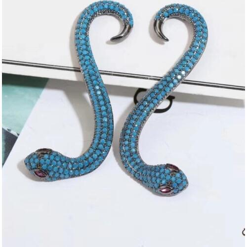 Snake Shape Color Cz AAA Cubic Zirconia Stone Pave Setting Stud Earrings For Women Luxury Brand Party Holiday Accessories