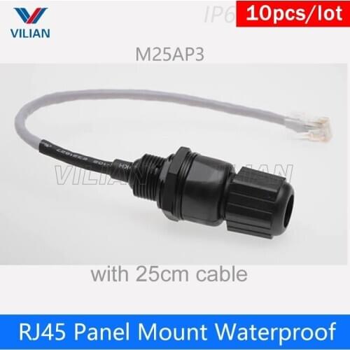 Metal Shielding CAT5E socket Outdoor waterproof RJ45 Panel Mount LAN Connector with Network Cable 20cm Ap Box Adapter 8P8C 10u