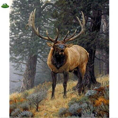 YUMEART Full Diamond Forest Embroidery Needlework Cross Stitch Deer Rhinestones Crafts Painting Sika Deer Modular Pictures