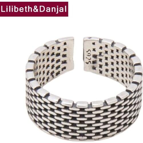 Grid Pattern Adjustable Finger Ring Real 925 Sterling Silver Fashion Vintage Fine Jewelry Women Men 2021 New Free Shipping R11