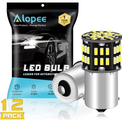 12-Pack 1156 BA15S 7506 1141 1003 1073 54 SMD LED Light Car Interior Camper RV Light Turn Signal Tail Backup Bulbs White 12V-DC