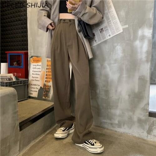 2021 Wide-leg Pants Woman Baggy Trousers High Waist Brown Blazer Harajuku Pants Female Streetwear Chic Mujer Pantalones Clothes