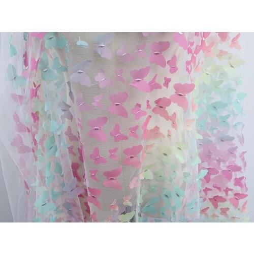 3D Butterfly Appliqued Lace Fabric Wedding Clothing Dress Making Sold By The Yard