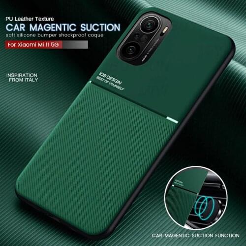 Car Magnetic Holder Leather Texture Protect Shell For Xiaomi Mi 11i Case Cover On Xiomi Mi11i My 11 i 5G Shockproof Coque 6.67