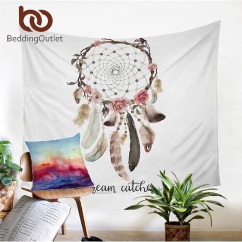 BeddingOutlet Hipster Watercolor Tapestry Dreamcatcher Feathers Wall Hanging Bohemian Art Carpet Decorative Tapestry 2 Sizes