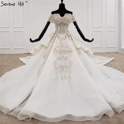 White Sweetheart Short Sleeves Luxury Wedding Dresses 2020 Beading Suquins Sexy Dubai Bridal Gowns HX0070 Custom Made