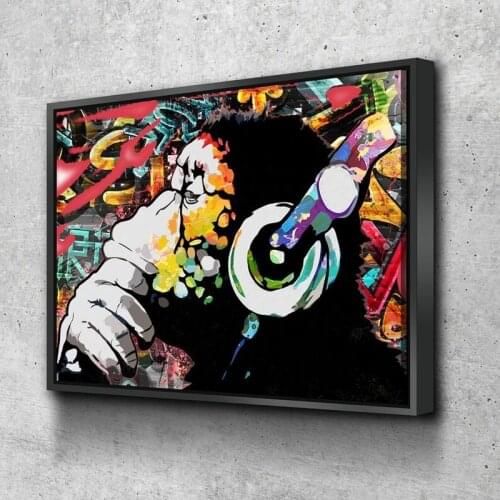 Banksy Graffiti Monkey DJ Canvas Painting Wall Art Thinking Monkey Abstract Animal Art Decoration Monkey Headphones Posters