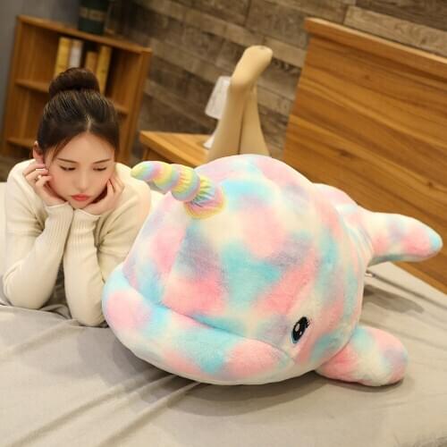 70 / 90 / 110cm big lovely rainbow Unicorn whale Plush Toy Stuffed Animal whale doll lovely soft sleep pillow for little girls