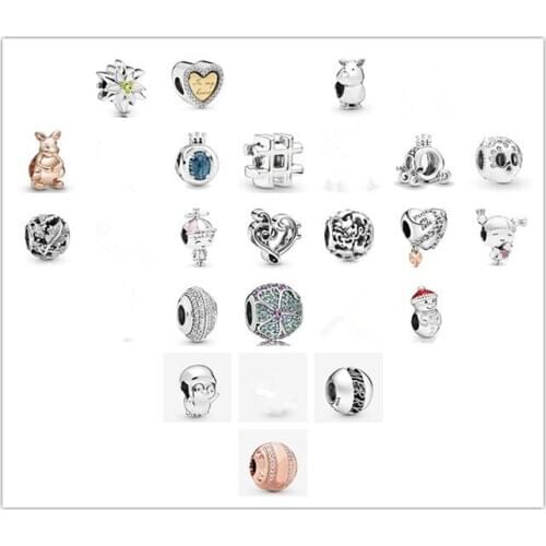 925 Sterling Silver Gold Color SHINE & Silver In My Heart Bead Charm Fit Pan Bracelet & Necklace Diy Jewelry