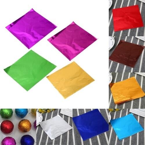 Dozzlor 100pcs 8x8CM DIY Food Aluminum Foils Paper Chocolate Candy Packaging 10 Colors Party Birthday Wrapper Foil paper sticker