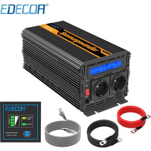 EDECOA power inverter 2000w DC 12V to AC 220V 230V modified sine wave solar inverter with remote controller LCD display USB