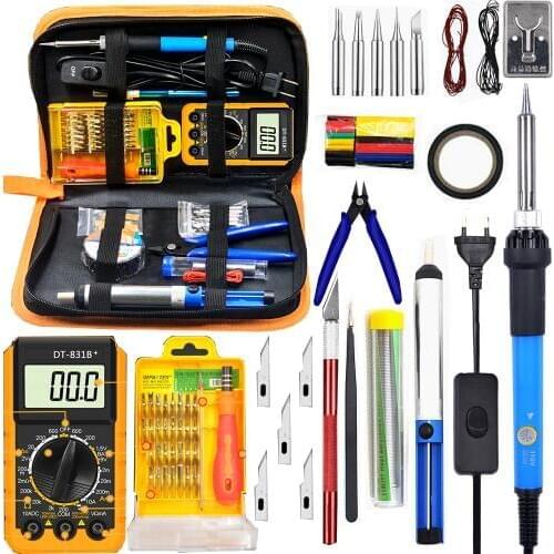 60W with Switch Adjustable Temperature electric soldering iron Kit 220V 110V Digital Multimeter Soldering Tips Solder Wire Tool