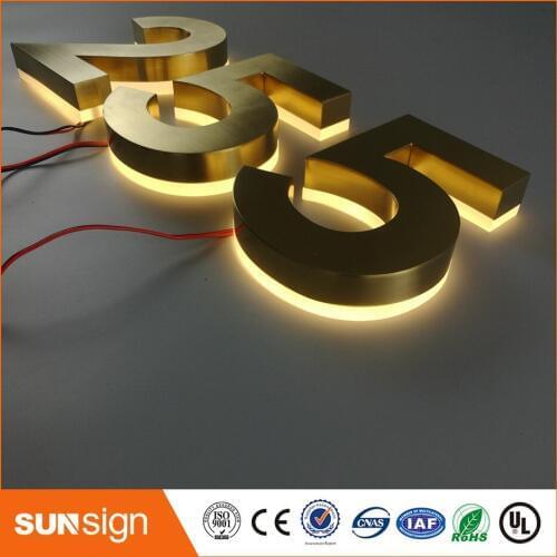H 15cm Custom gilded hotel digital number doorplate golden stainless steel plated H20cm Gold plating LED house numbers