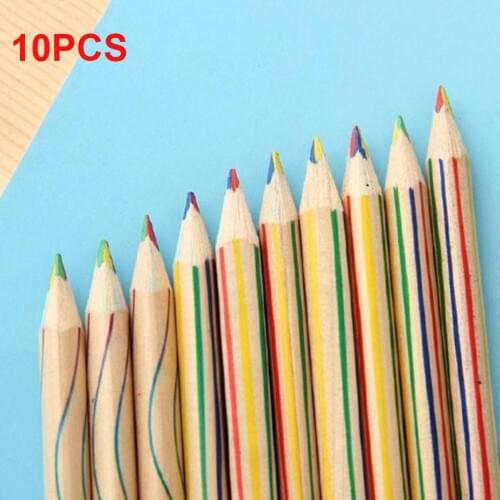 10pcs Rainbow Pencil Four-Color Lead Wooden Students DIY Graffiti Pencil Children Study Multicolor Pen Tools School Supplies
