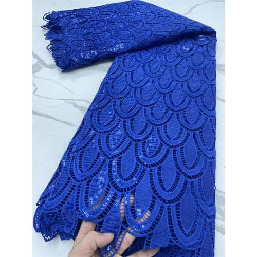 Royal Blue African Cord Laces 2021 High Quality French Milk Silk Guipure Lace Fabric Embroidery With Sequins For Wedding 4195B