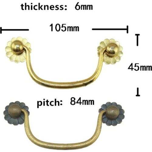 Brass Vintage Retro Flower Handle Tab Drawer Cabinet Jewelry Box Decorative DIY Furniture Hardware,105*45*6mm