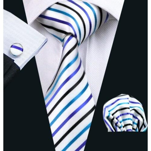 LS-290 Hot New Men`s Tie Striped 100% Silk Jacquard Woven Gravata Tie Hanky Cufflink Set For Men Formal Wedding Party Business