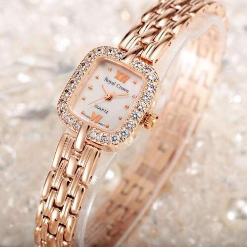 Prong Setting Royal Crown Small Womens Watch Japan Quartz Hours Fine Fashion Crystal Clock Stainless Steel Belt Girls Gift