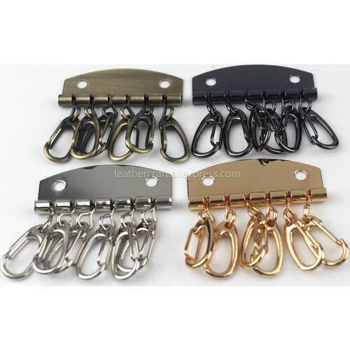 1 x Metal key holder key row keyring organnizer with 6 snap hook for Leather craft wallet key case purse bag hardware
