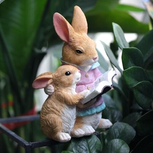 Cute Bunny Reading Book Garden Decoration Ornaments Kawaii Courtyard Decoration Rabbit Resin Crafts Simulation Animal StatueGift