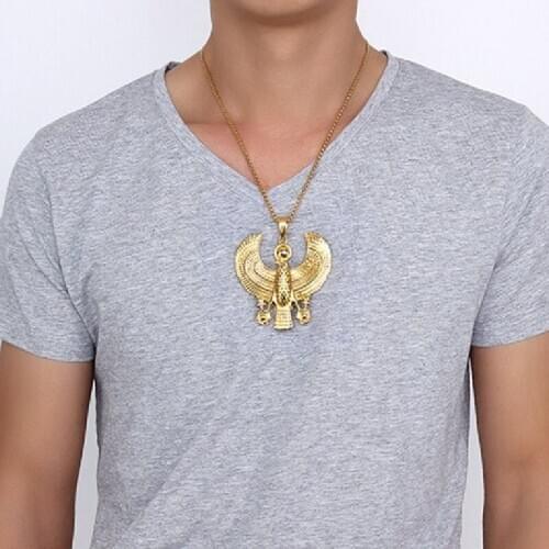 New Fashion Jewelry 70MM Stainless Steel Horus Pendant Gold mens Pendant Necklace Jewelry