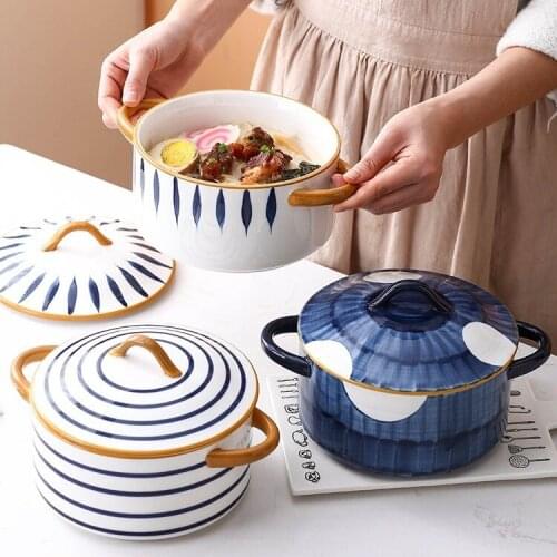 MT glazed ceramic double earband cover big soup bowl Nordic creative Japanese big bowl noodle bowl soup bowl bubble noodle bowl