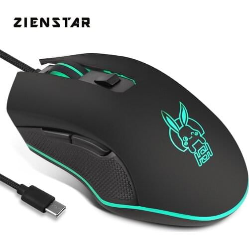 Zienstar Wired USB- C Port Mouse Black Pink Mice Adjustable DPI Ergonomic Design Compatible With Android Windows IOS