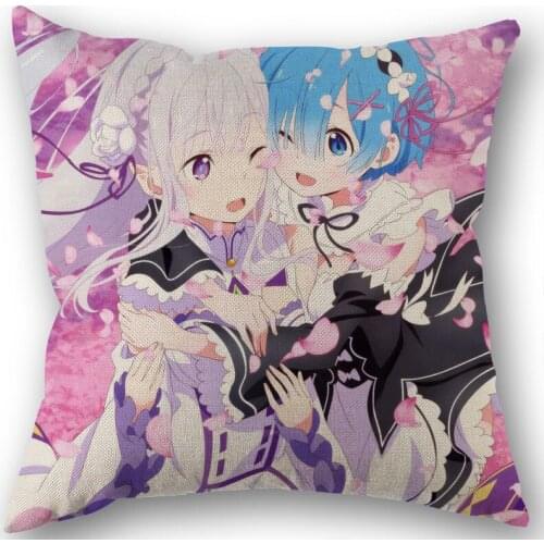 Anime Emilia Pillow Covers Cases Cotton Linen Zippered Square Decorative Pillowcase Outdoor,Office,Home Cushion 45x45cm One Side