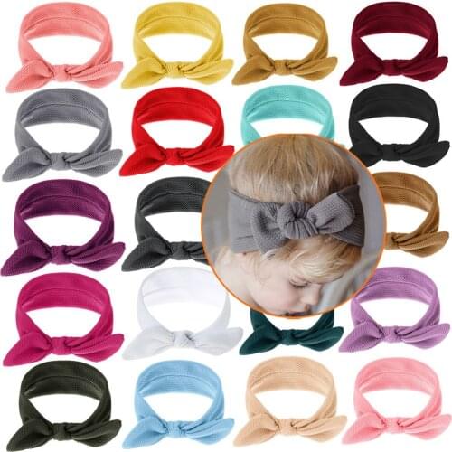 New Rabbit Ears Elastic Solid Color Kids Headband Newborn Infant Knot Bows Headwraps Baby Girls Headwear Cute Gifts Photo Props