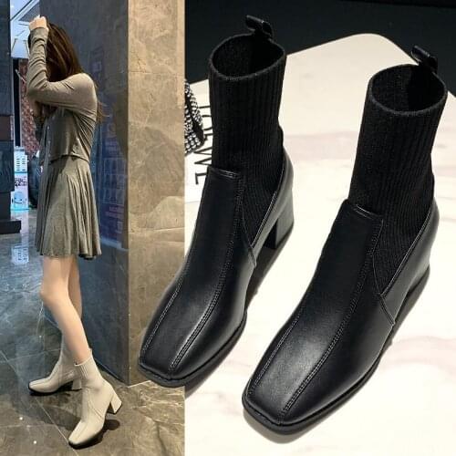 New socks boots wild retro stretch thin boots wool barrel thick heel Martin boots women boots single shoes women shoes X895