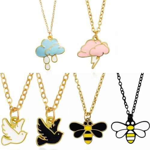 Cloud Pigeon Honeybee Pendant Necklace Pink Blue color Rain Lightning Clouds Bird For Women Chain Necklace Jewelry Wholesale