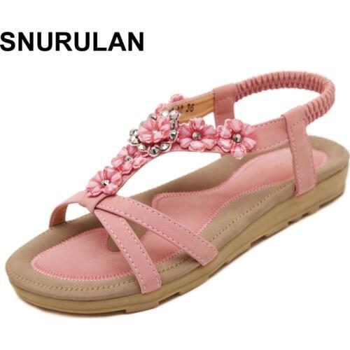 SNURULAN Summer Women Sandals Gladiator Sandals Women Shoes Bohemia Flat Shoes Sandalias Mujer Ladies Shoes New Flip Flops