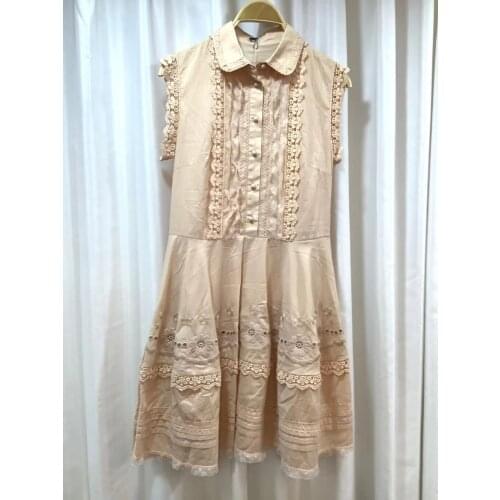 Special sale summer dress elegant lady embroidery hollow ruffled lace dress doll collar sleeveless A-line dress female