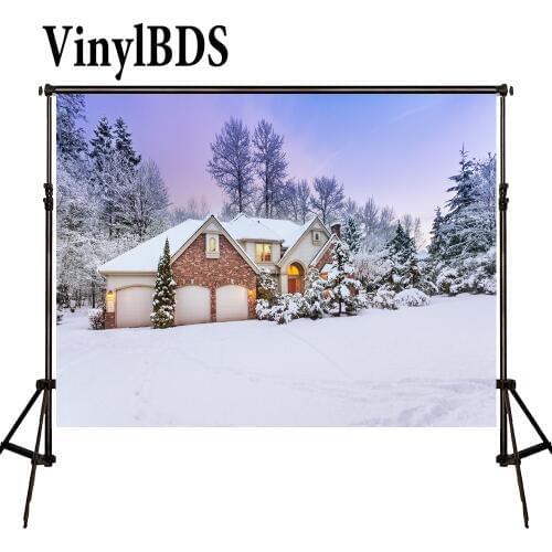 VinylBDS Christmas Backdrops Kids Winter Backdrop Snow Scenery Background Christmas Village Houses Forest Backdrop for Studio
