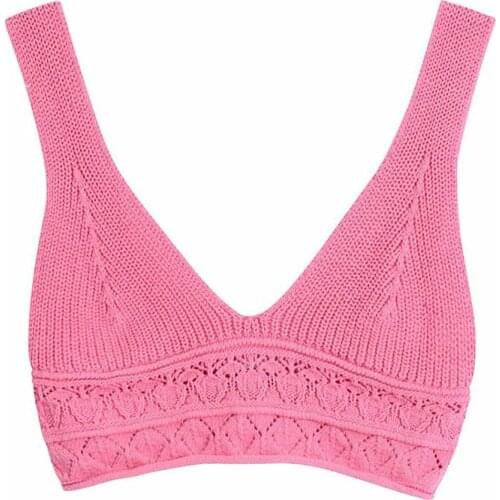 Women 2021 Sweet Fashion Textured Cropped Knit Tank Tops Vintage Backless Wide Straps Female Camis Mujer