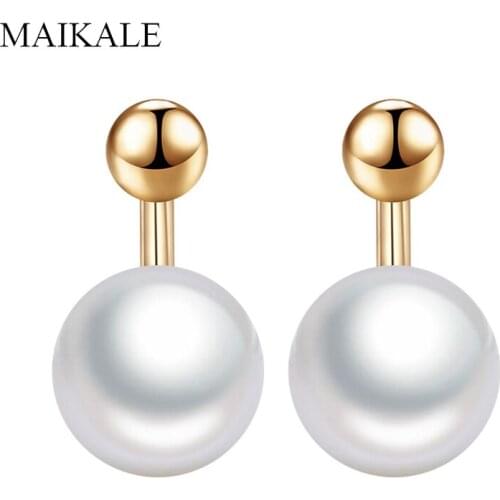 MAIKALE Simple 6mm Pearl Stud Earrings for Women Gold Zirconia Butterfly Small Earrings with Pearl Charm Jewelry Gifts