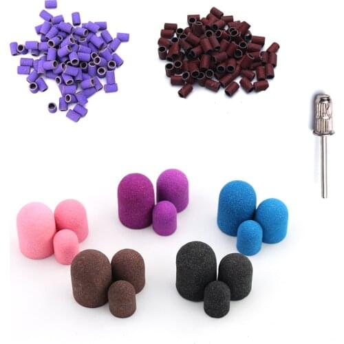 10*15/13*19 Nail Sanding Band Caps Purple Blue Red With Rubber Gel Remover Cutter Drill Bits Pedicure Cuticle Tools Accessories