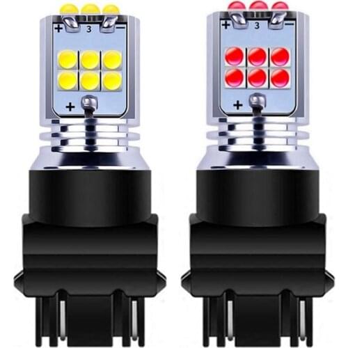 2PCS New T25 3157 P27/7W Super Bright 1800Lm LED Car Brake Bulbs Daytime Running Light Turn Signals 3156 P27W Auto Reverse Lamp