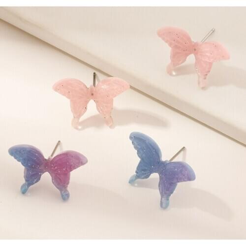 2020 Elegant Crystal Resin Butterfly Earrings Simple Cute Korean Female Lady Small Stud Earrings Vintage Zircon Stone Earrings