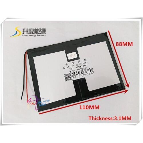 3.7V 4000mAH 3188110 (polymer lithium ion / Li-ion battery ) for tablet pc DVD GPS POWER BANK cell phone