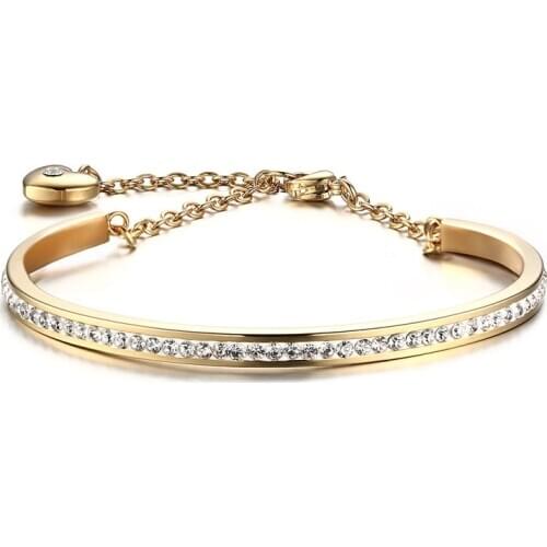 4MM Stainless Steel Bracelets Girls Heart-shaped Pendant Bracelet With Shiny Rhinestone Luxury Women Jewelry High Quality Gifts