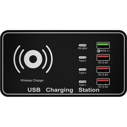 A7 Wireless Charger High-power 100W 4 x PD 20W + QC3.0 USB Charger +15W Qi Wireless Charger Multi-port Smart Charger Station