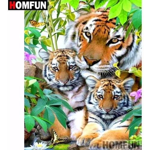 HOMFUN 5D DIY Diamond Painting Full Square/Round Drill "Animal tiger" 3D Embroidery Cross Stitch gift Home Decor A00554