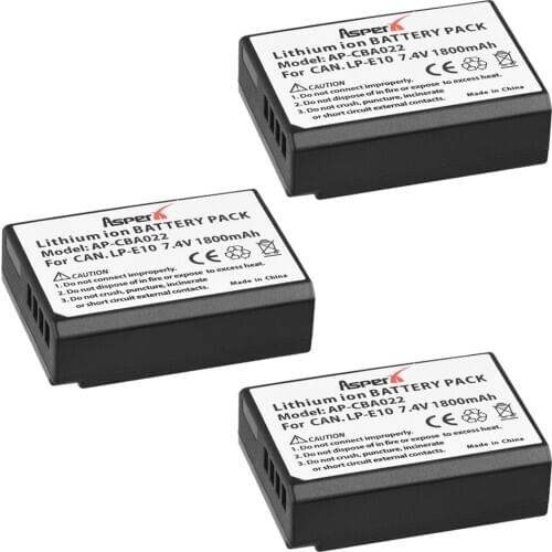 AsperX 3pc LP-E10 LP E10 LPE10 1800mAh Rechargeable Li-ion Batteries For Canon EOS 1100D 1200D Kiss X50 X70 Rebel T3 T5 Camera