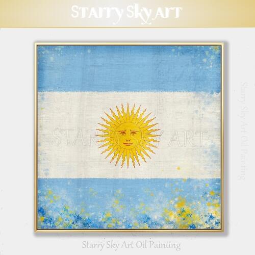 Free Shipping Artist Hand-painted High Quality Argentina Flag Oil Painting on Canvas Beautiful Wall Art Argentina Oil Painting
