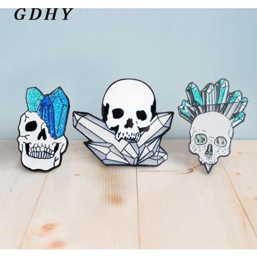 GDHY Brooch Skeleton Crystal Column Enamel Pins Shiny Funny Skulls Punk Lapel Backpack For Halloween Jewelry Badge