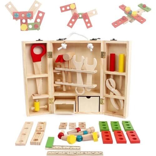 Baby Toys Kids Wooden Multifunctional Tool Set Maintenance Box Wooden Toy Baby Nut Combination Chirstmas/Birthday Toys Gifts