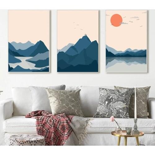 Sunrise Green Hills Reflection In Water Abstract Canvas Painting Home Art Posters Bedroom Corridor Stickers Nordic Decoration